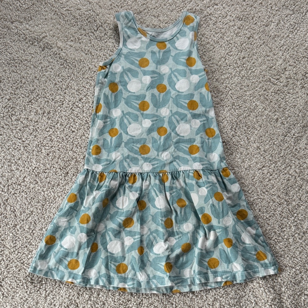 Floral Sleeveless Kids Dress - Teal and Mustard